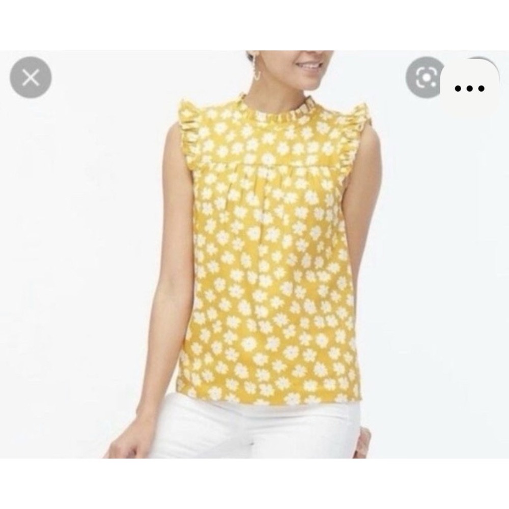 J Crew Mustard Floral Poplin Ruffled Blouse Daisy Print Yellow Size 2 Fairy